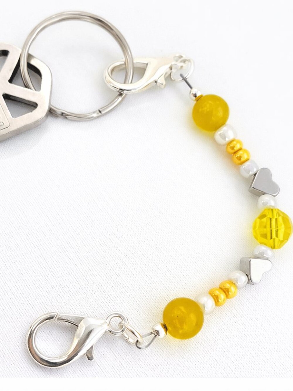 Yellow & Silver Heart Beaded Key Keeper